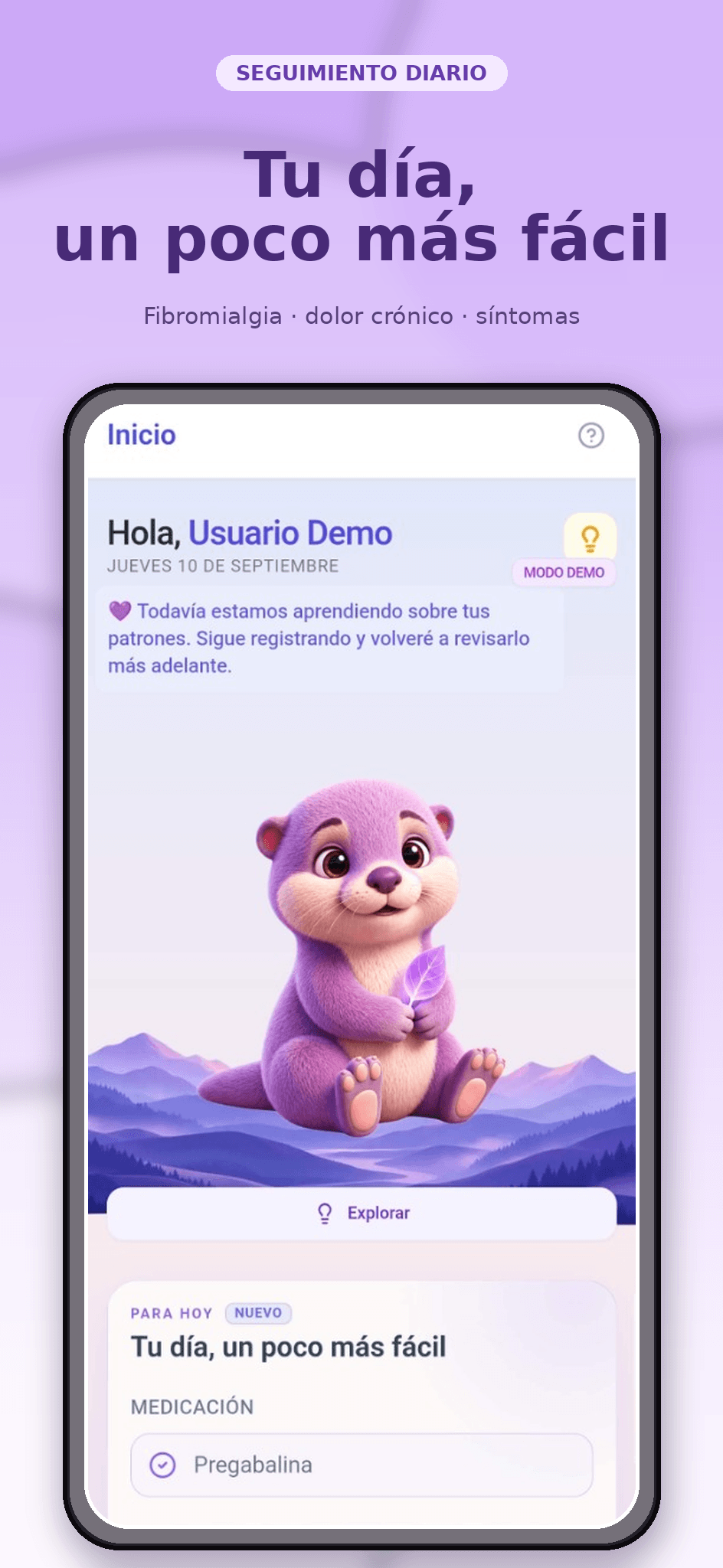 Pantalla de registro diario de Fibro Companion