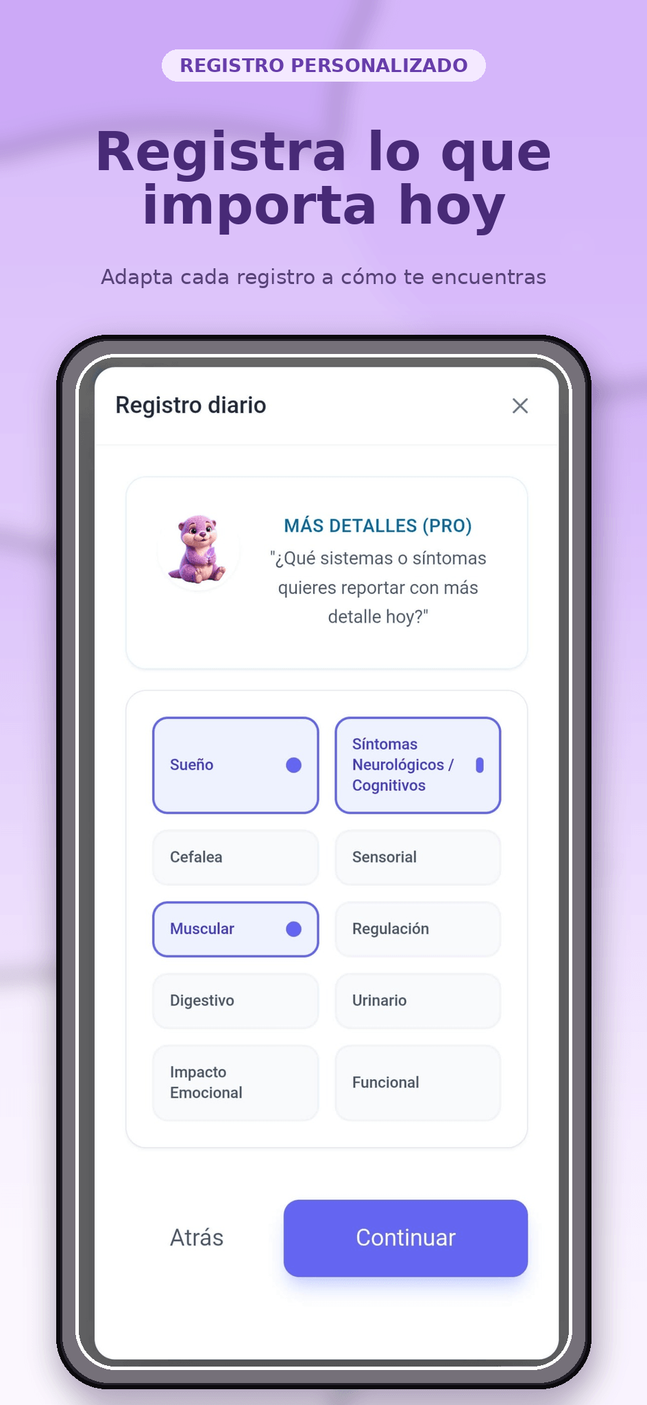 Registro diario personalizado de Fibro Companion