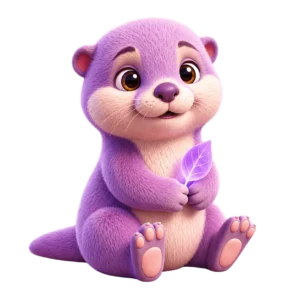 Mascota nutria violeta de Fibro Companion sosteniendo una hoja