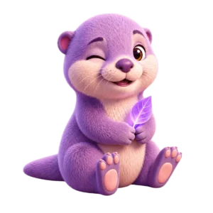 Nutria de Fibro Companion guiñando un ojo y sosteniendo una hoja violeta