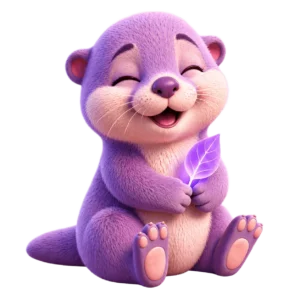 Nutria feliz de Fibro Companion sosteniendo una hoja violeta